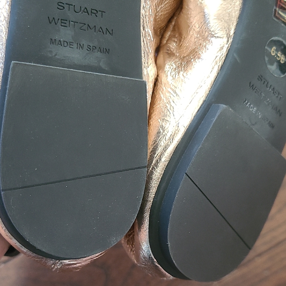 New Stuart Weitzman Bardot Bow Women's Leather Metallic Ballet Flats Size 6.5 - Picture 10 of 10